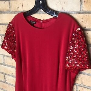 Escada Showstopper Red Dress with Sequin Sleeves